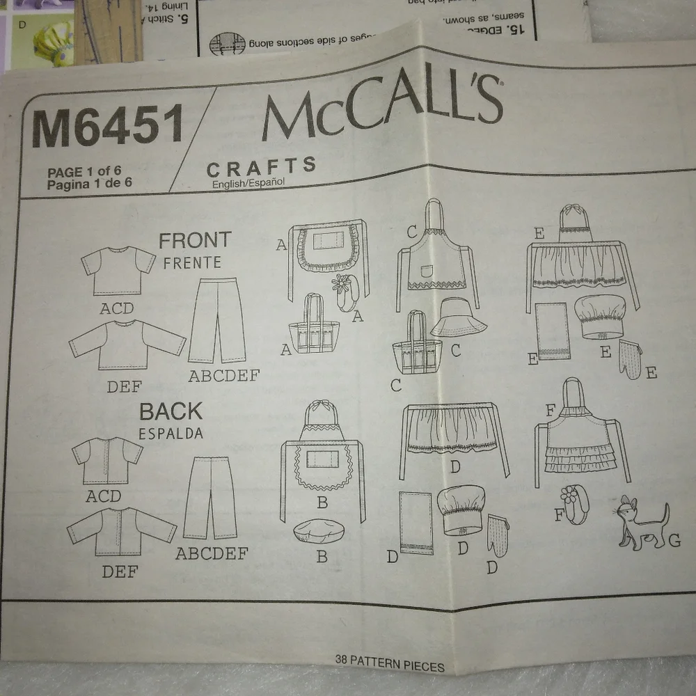 McCall's M6451 Aprons Hats Tops Pants Accessories and a KITTY